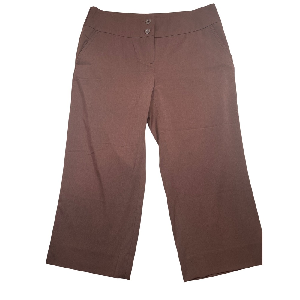 Cato Womens 14 Brown Wide Leg Cropped Pants Double Button Stretch Trousers